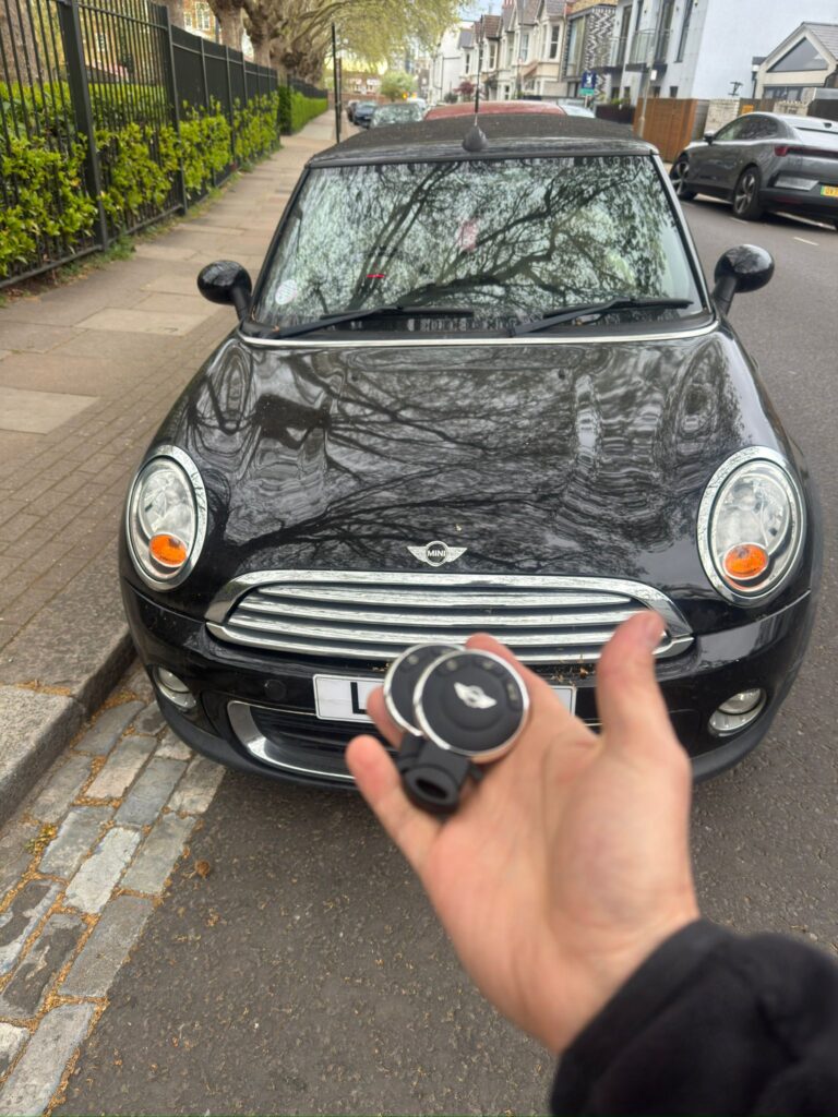 Royale Car Keys technician programming a replacement key for a Mini Cooper near Broadway Shopping Centre, Bexleyheath